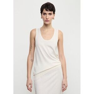 ENZA COSTA Silk Knit Tank Womens Small Cream Scoop Neck Quiet Luxury Classic